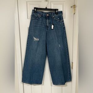 Express Indigo Denim High Waisted Wide Leg Cropped Jeans